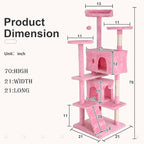 70" Multi-Level Cat Tree Tower with Scratching Posts, Toys & Condo - Space-Saving Design for Indoor Kittens, Compact Floor Footprint & Vertical Space for Multi-Cat Homes-Pink