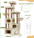 Globlazer 85 Inch Tall Cat Tree for Large Cats, Multi-Level Cat Tower for 4+ Cats with 3 Condos, 2 Hammocks & Sisal Posts, Heavy Duty Cat Tree Tower for Maine Coon, S85, Beige