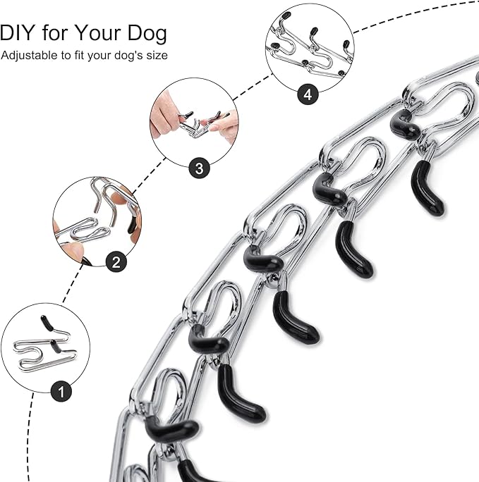 Pinch Collar for Dogs Adjustable Dog Training Collar with Comfortable Rubber Tip and Quick Release Buckle for Small Medium Large Dogs (Large, Black)