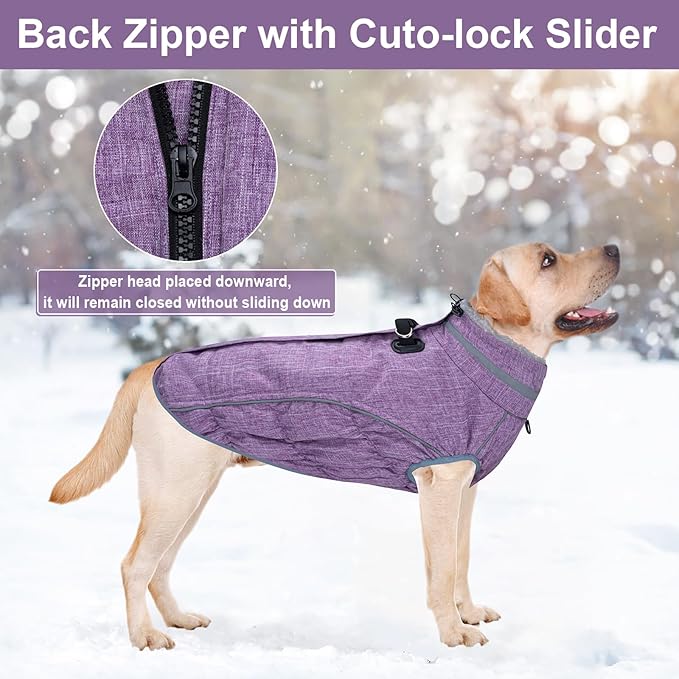 Malier Dog Coat, Reflective Dog Jacket Waterproof Windproof Puppy Cold Weather Coats with Harness Built in, Winter Extra Warm Pet Coat Fleece Vest for Small Large Pets and Puppy (Purple, X-Small)