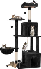 54 Inches Large Cat Tree Tower for Indoor Cat, Tall Cat Tower with Scratching Posts, Cat Condos, Cat Hammock, Pompoms, Top Perches, Sisal Rope, for Bed Room, Living Room (Black)