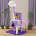 Multi-Level Cat Tower with Comfortable Plush Resting Platform, Purple Pink Cat Condos with Scratching Post and Pompom Ball Toy