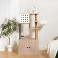 Modern Cat Tree with Litter Box Enclosure Multi-Level Cat Condo with Scratching Posts, Feeding Bowl, Pompom Toys & Odor Control, Gray