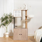 Modern Cat Tree with Litter Box Enclosure Multi-Level Cat Condo with Scratching Posts, Feeding Bowl, Pompom Toys & Odor Control, Gray