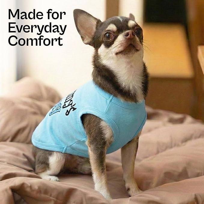 Parisian Pet Dog Shirt – 100% Cotton Shirts for Medium Dogs – Blue Sleeveless Puppy Clothes – Lightweight and Breathable Dog Apparel – Boy Dogs Clothes - Stretchy Mommy’s Boy Pet Shirt