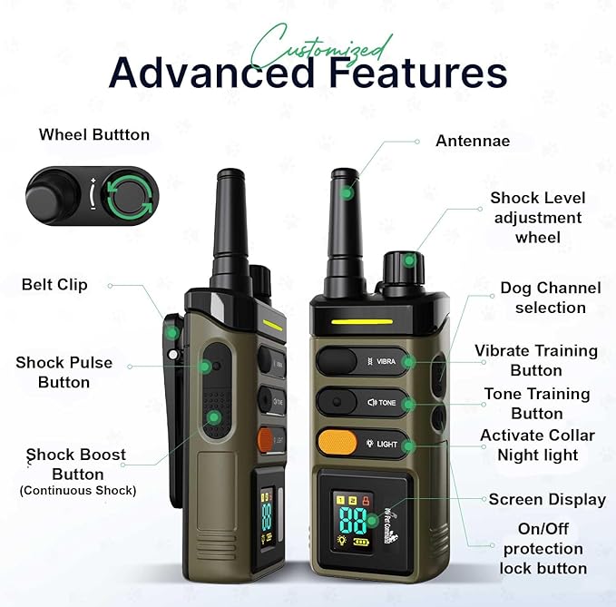 My Pet Command Long Range Dog Training Collar with Remote 1 Mile/5280 Ft, Safe Shock, Vibrate, Tone, Flashing Beacon Lights, Rechargeable Waterproof Remote Device, add up to 2 Collars. 1 Collar Pack