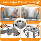 Elevated Dog Bowls for Large Dogs 5 Adjustable Heights 7.5"-15.4", 2 X-Large 10” Stainless Steel Bowls, Heavy Duty Raised Dog Bowl Stand Foldable Pet Feeder for Dogs Shoulder Height Over 15”, Grey