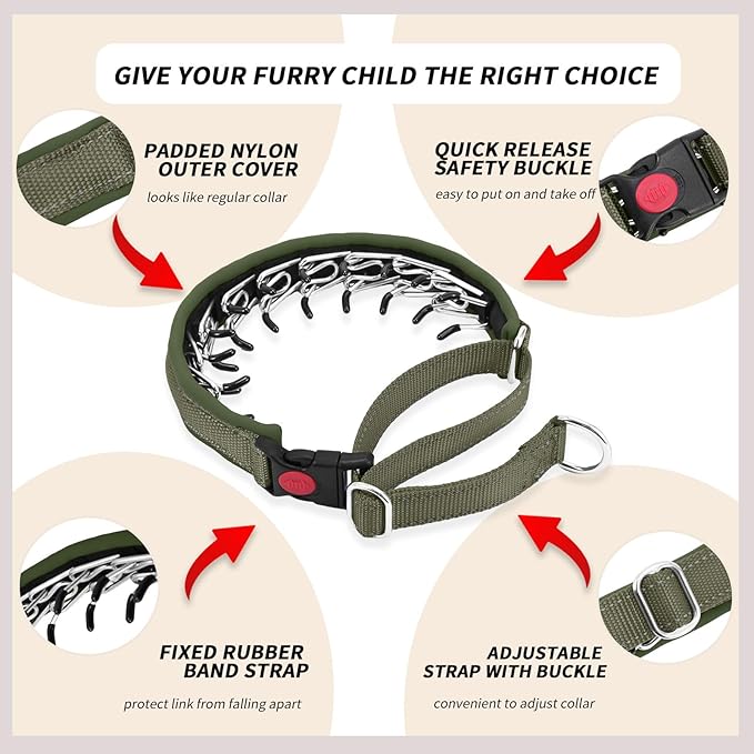 Martingale No Pull Dog Collar for Large Medium Small Dogs, Heavy Duty Nylon Reflective Adjustable Anti Pull Slip Collar with Buckle for Training Walking L Army Green