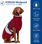 KOESON Large Dog Coat, Warm Dog Winter Coat Cold Weather Jacket with Built-in Harness and Reflective Straps, Windproof Pet Puffer Jacket Zip Up Fleece Vest for Pitbull, Husky, Burgundy L