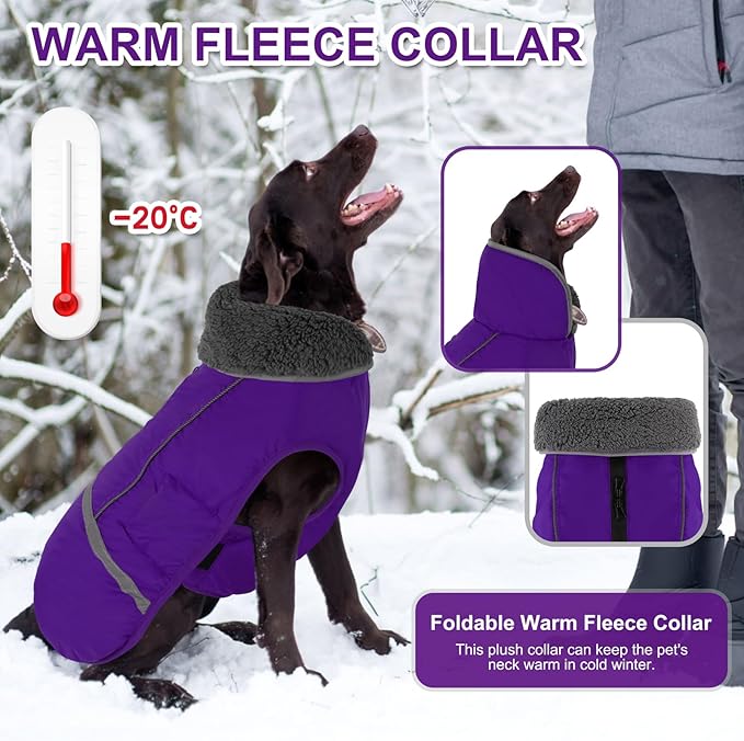Doglay Dog Coat, Waterproof Dog Jacket Pet Winter Coat for Cold Weather with Thicken Furry Collar, Reflective Puppy Winter Jacket Warm Fleece Lining for Small Medium Large Pets