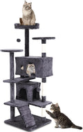54" Cat Tree for Indoor Cat, Multi-Level Pet House w/Cat Perch, Scratch Post, Plush Toy, Perfect Pet Gift, Light Gray