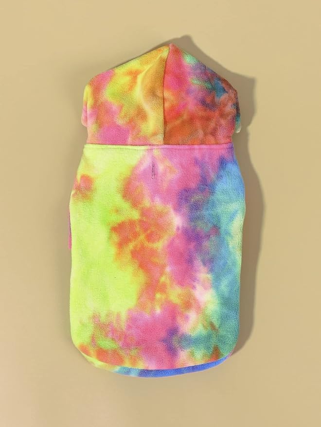 QWEEE Dog Coat & Hoodie - Tie Dye Warm Winter Sweatshirt for Cat & Puppy - Small to Medium Dogs - Multicolor