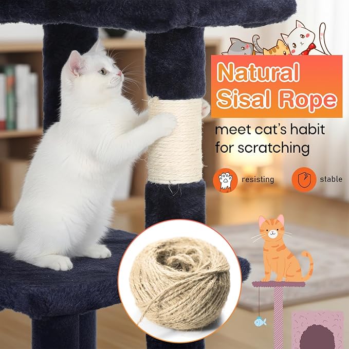 ‌Dopinmin 36" Winter Cat Tree - Plush Multi-Level Indoor Cat Tower with Sisal Scratching Posts & Ramp Plush Condo for Kittens,Dark Gray