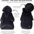 Cooper II Organic Cotton Velour Dog Hoodie Pet Coat for Small, Medium and Large Dogs, Black, XXX-Small (up to 5lbs)