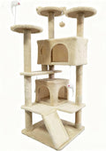 Cat Tree Tower for Indoor Cats,Cat House with Sisal Scratching Post,Multi-Level Cat Condo and 3 Large Platforms (Beige)