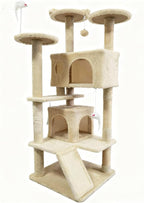 Cat Tree Tower for Indoor Cats,Cat House with Sisal Scratching Post,Multi-Level Cat Condo and 3 Large Platforms (Beige)