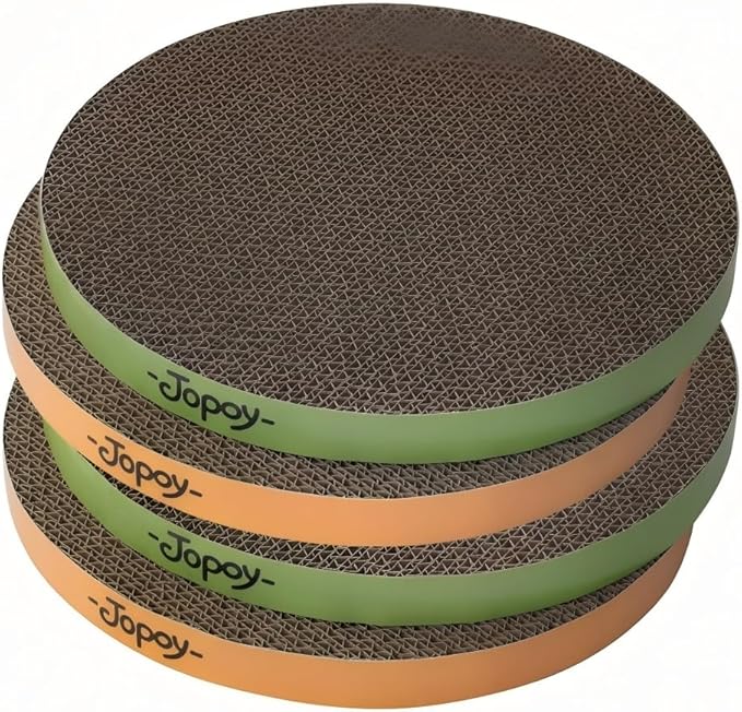 Round Cat Scratcher Replacement Pads -Circle Scratcher Pad Cardboard Cat Scratchers Refill 10 inch Diameter 7/8 inch Thickness(Green and Yellow Cardboard 4PCS)