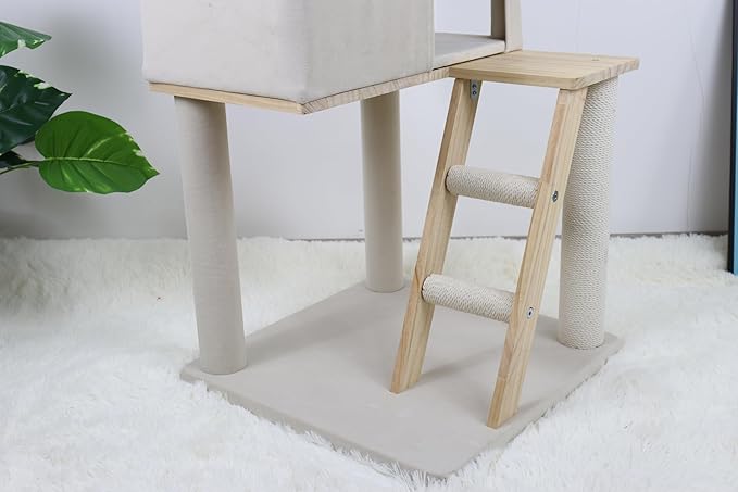 Premium Wood Cat Tree with Large Cat Condo Sisal Scratching Posts Wood Ladder and Clear Perch 165cm Height Sturdy Construction for Large Cats Simple Home Assembly