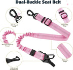 Pawaboo Dog Seat Belt Harness for Car, Dog Car Harness Seatbelt with Double Clips, Adjustable Breathable Pet Vest & Dogs Safety Tether with Elastic Bungee for Small Medium Large Pet, S, Pink + Black