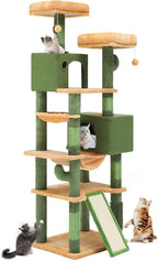 DWVO Cactus Cat Tree for Large Cats: 76" Tall with Self-Grooming Brush, Cute Kitten Climbing Tower for Indoor Kittens with Cat Condo, Top Perch, Basktet, Sisal Scratching Posts, Dangling Ball