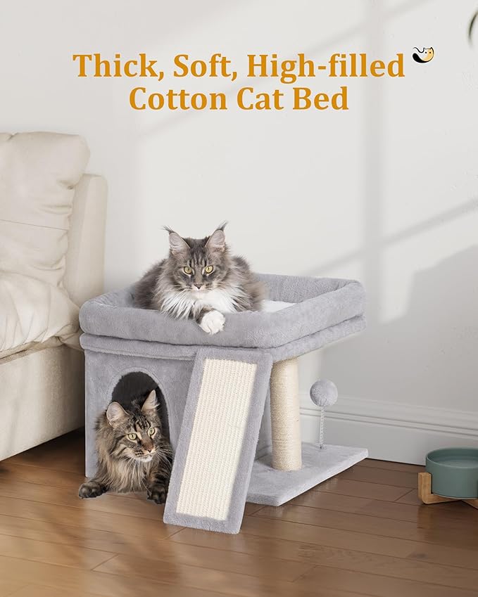Cat Tree Tower for Large Cat, Cat Bed House with Large Perch for Adult Cats, 20 * 16.5 Inch Big Platform for Indoor with Super Cozy Mat, Large Condo with Scratching Post, Light Gray