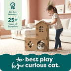 FurHaven Townhouse Multi-Level Cardboard Cat House for Indoor Cats with Catnip & Toys, Double-Walled Corrugated Scratcher Designed for Lounging, Play & Comfort, One Size, Cardboard, Brown