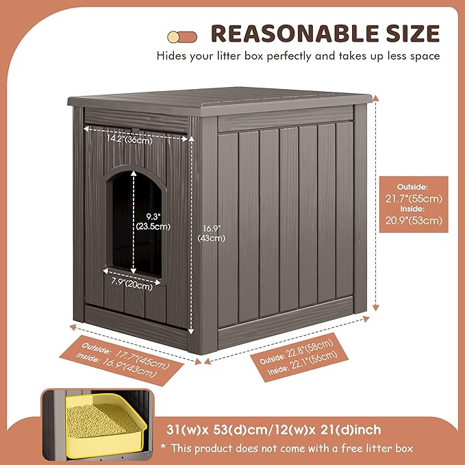 NUNU LAB Cat House for Indoor & Outdoor, Durable PP Plastic Cat Shelter with Easy Assembly & Cleaning, Cozy All-Season Pet House for Cats, Kittens & Small Pets (Gray, Large)