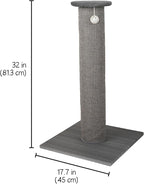 Kitty City Tall Sisal Cat Scratching Post, 32” Durable Scratcher with Sturdy Base & Hanging Jingle Toy, Easy Assembly, Furniture Protection for Indoor Cats - Gray