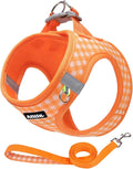 AIITLE Medium Dog Harness – Breathable Mesh with Plaid Design & Dual D-Rings – Secure Fit for Camping, Hiking & Daily Adventures (L, Orange)