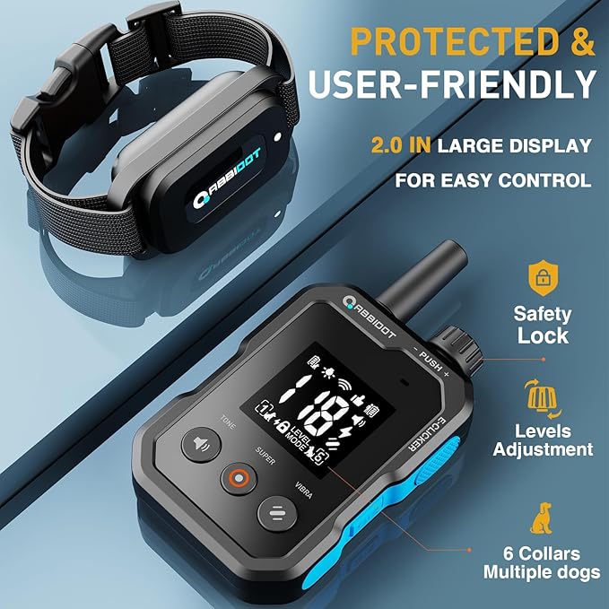 ABBIDOT Shock Collar for Dog-4500 FT Dog Training Collar with Remote, IPX7 Waterproof with 6 Training Modes, Beep, Vibration, Safe Shock, Enhanced Night Light, Rechargeable E-Collar