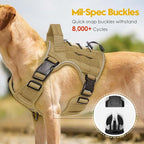 Heavy-Duty Tactical Dog Harness for Large Dogs, No Pull Adjustable Reflective Pet Vest with Molle System, K9 Military-Grade Control for Service Training, Outdoor & 10+ Breeds, Khaki, Small