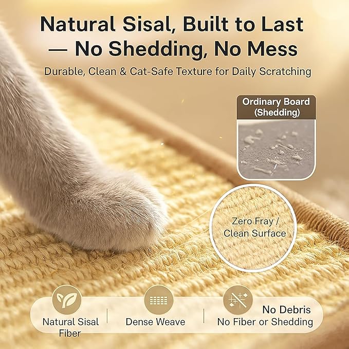32" Sisal L Shaped Cat Scratch Pad with Ball Toy, Wooden Cat Scratching Post for Indoor Cats, 180° Angles Cat Scratcher for Indoor Cats, Durable Modern Cat Scratching Boards