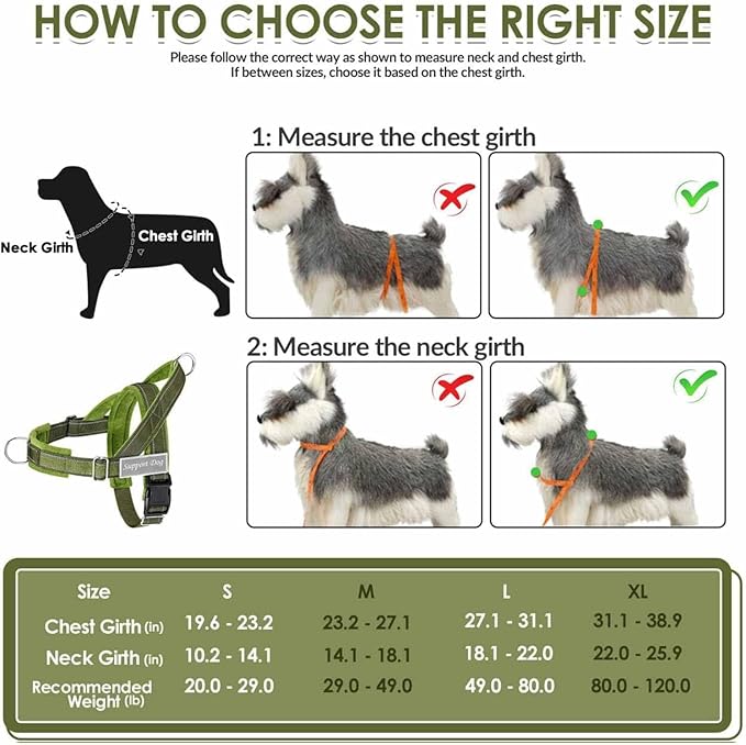 Lukovee No Pull Dog Harness & Leash Set - Heavy Duty Dog Vest Harness with Soft Padded for Medium Large Dogs, Adjustable Reflective Tactical Pet Harness for Easy Walk and Training (S, Green)