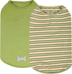 KYEESE 2Pack Dog Shirt, Soft Striped Dogs T Shirts, Lightweight Doggie Tank Top Cat Clothes, Sleeveless Dog Shirt for Small Dogs, Stretchy Pet Vest, Green, Small