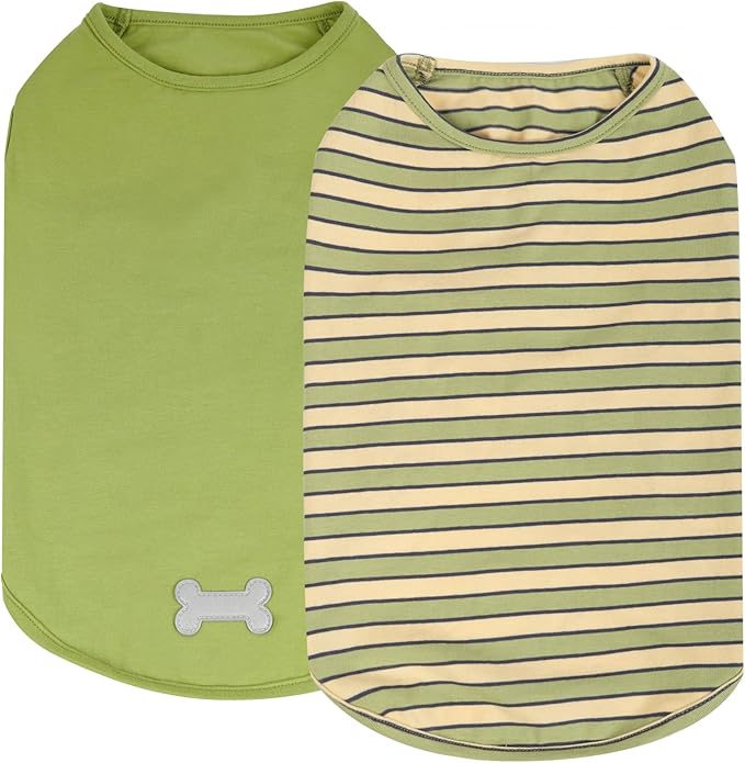 KYEESE 2Pack Dog Shirt, Soft Striped Dogs T Shirts, Lightweight Pet Tank Top, Sleeveless Dog Shirt for Small Dogs, Stretchy Comfortable Pet Vest, Green, XL