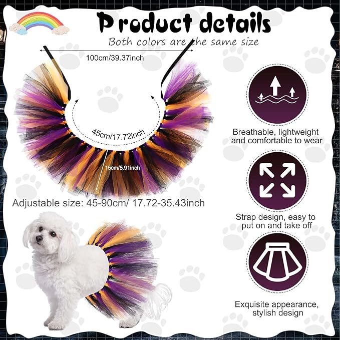 Dog Tutu Tulle Tutu for Dogs Small Large Medium Puppy Dress Ballerina Costume Skirt for Holiday Puppy Cats Bunny Pet Outfit Birthday Wedding Party Photo Prop Supplies(Halloween Color)