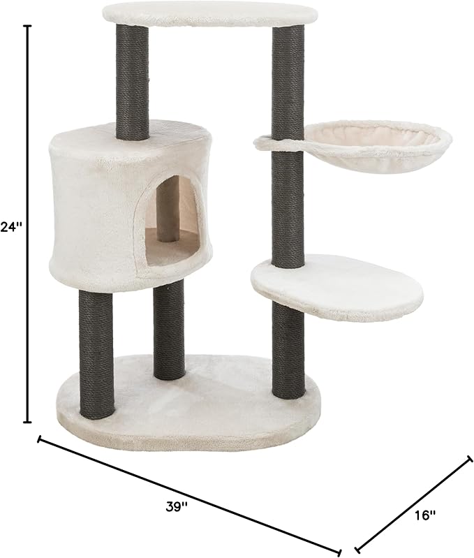 TRIXIE Moriles Cat Tower with Scratching Posts, Condo, Hammock, Padded Platform, Light Gray