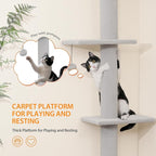 Cat Craft Cat Tree Floor to Ceiling 95-108" Tall Cat Tree Carpet Cat Tower Kitten Tree Sisal Scratching Post and Mat Cat Pole for Indoor Cats, White Grey