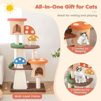 Nightcore Mushroom Small Cat Tree, 57.5" Multi-Level Cat Tower w/Natural Sisal Scratching Posts & Boards, Cat Tree w/Interactive Balls & 2 Cozy Cat Condos for Indoor Cats Large Adult