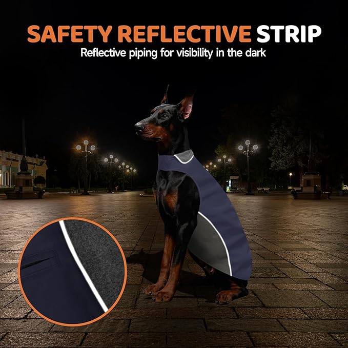 Winter Dog Coat 100% Waterproof Thicken Dog Jacket for Lab Pitbull Doberman Standard Poodle,German Sheperd Large Bread Dogs(Navy,XL)