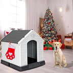 ZENY Plastic Dog House - Waterproof Dog Kennel with Air Vents and Elevated Floor All Weather Indoor Outdoor Insulated Doghouse Puppy Shelter, Easy to Assemble (Grey, 28inch)