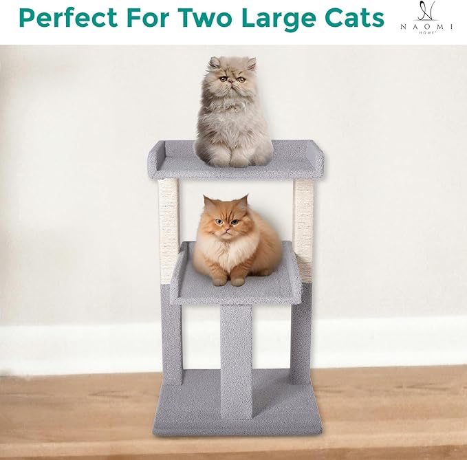 Lulu Large Cat Tree Tower with 2 Spacious Platforms, Sturdy Multi-Cat Condo with Sisal Scratching Posts, Stable Anti-Tip Design for Indoor Cats