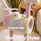 ZEZE Tunnel Cat Tree Condo for Indoor Cats, Animal-Themed Cat Tower with Cozy Tunnel Hideout, 3 Sisal Scratching Posts, Hanging Ball Toy, Thick Base (Unicorn)