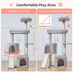 Taoqimiao Cat Tree for Indoor Cats, 55.1In Sturdy Cat Tower, Large Platform, Rotatable Round Condo with Large Scratch Board, Extended Cat House, Thickened Full-Sisal Scratching Post, Light Gray, F10W