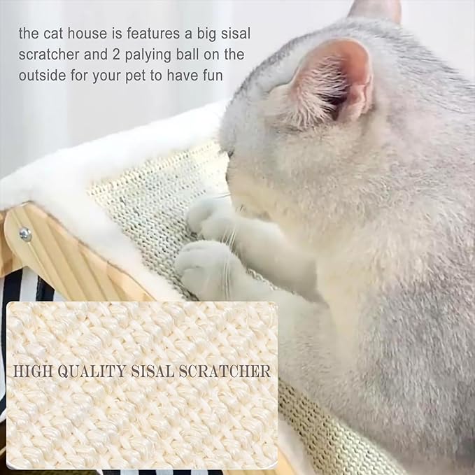 Cat House, Cat Beds for Indoor Cats, Cat Scratchers with Sisal Scratching Board, Cat Scratcher Bed with Fluffy Ball Hanging, Cat Condo 20x16x16 inches