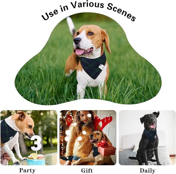 E-Clover Green Dog Bandanas Boy & Matching Scrunchie Set Plaid Scarf Kerchief for Small Dog Puppy Bandana Pet Owner Blue St Patrick Spring
