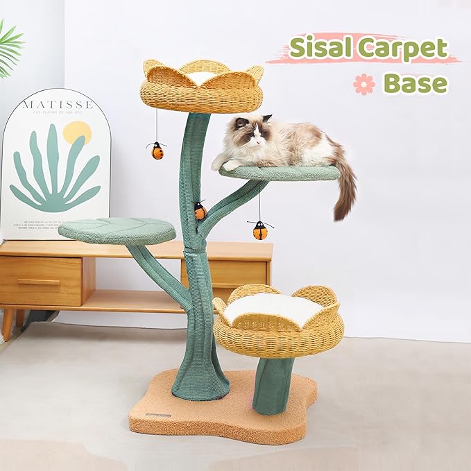 Happy & Polly Tulip Design 47.8-in Fleece Large Cat Tree (Yellow)