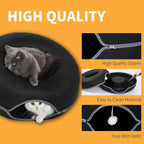 Peekaboo Cat Tunnel for Large Cats up to 30 lbs, Features A Jingle Ball, Removable and Washable Tunnel Bed, and a Cozy Donut Tunnel (Black, 24 Inches)