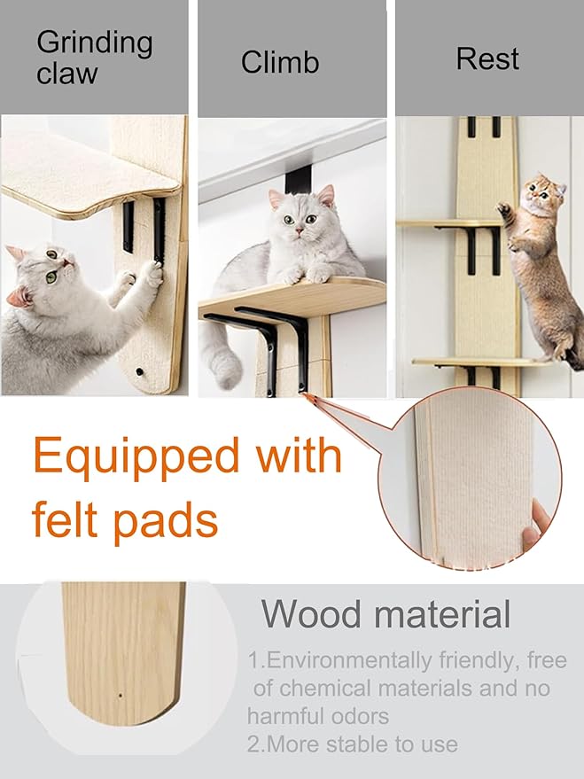 Door Hanging Cat Tree,Door Hanging Cat Shelf with Soft Mat,4-Levels Over The Door Cat Climber for Indoor Cats(Wooden-67.3" H X 23.2" L X 8.3" W)