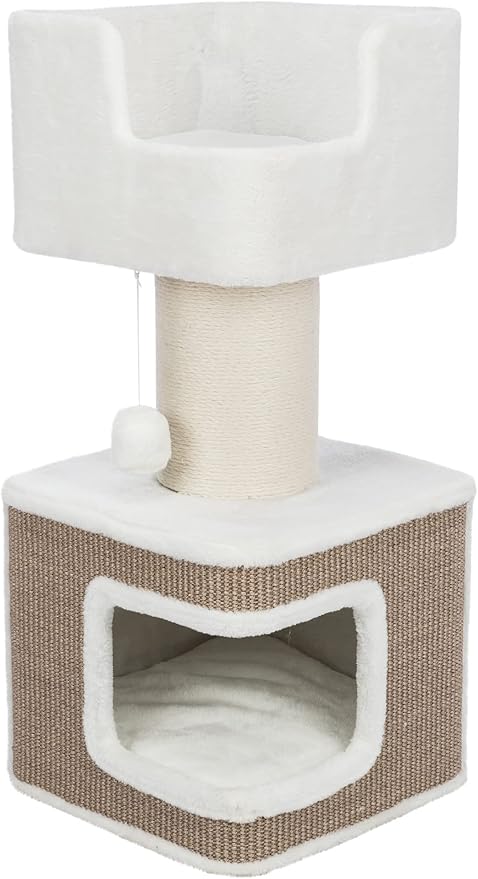 TRIXIE Ava Cat Tree with Condo, Cozy Top Platform with Removable Cushion, Dangling Cat Toy